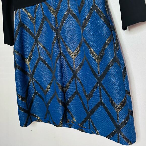 Slate & Willow Women's Blue Metallic Jacquard Crew Neckline Mini Dress Size 8 - Picture 8 of 11